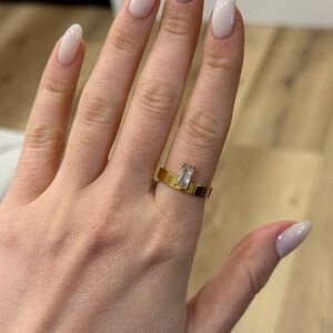 Gold Band Ring with Clear Stone